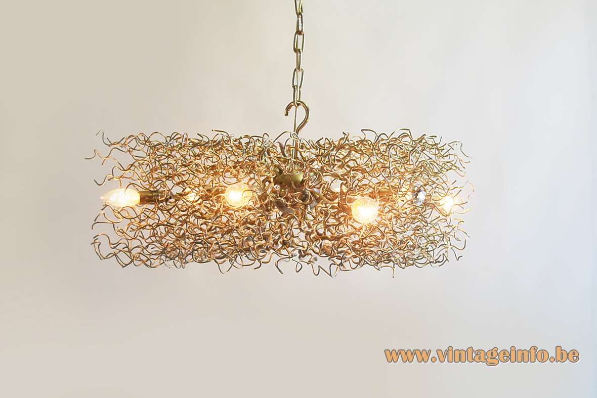 Brand van Egmond square Hollywood chandelier curled iron nickel-plated branches chrome chain 8 E14 sockets 