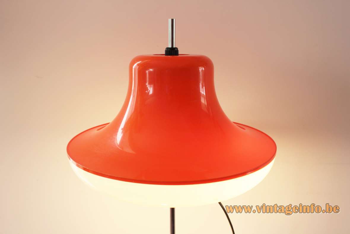1960s WILA table lamp chrome round base & rod white orange acrylic Perspex lampshade 1970s Germany