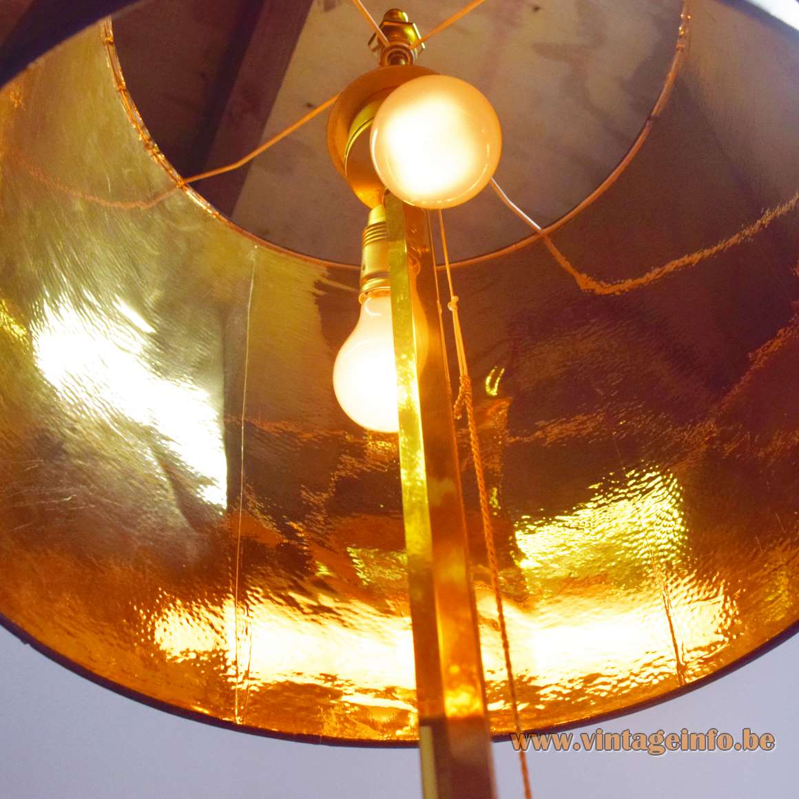1970s classic brass floor lamp hexagonal rod square base round lampshade S.A. Boulanger Liege Belgium