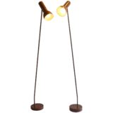 Hala 1970s reading floor lamps round metal base long rod chrome OMI joint 1960 The Netherlands