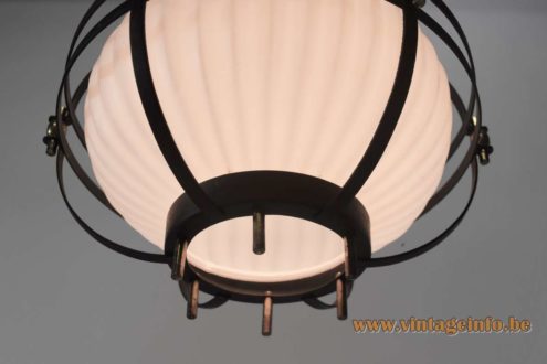 1950s Ribbed Glass Pendant Lamp 2