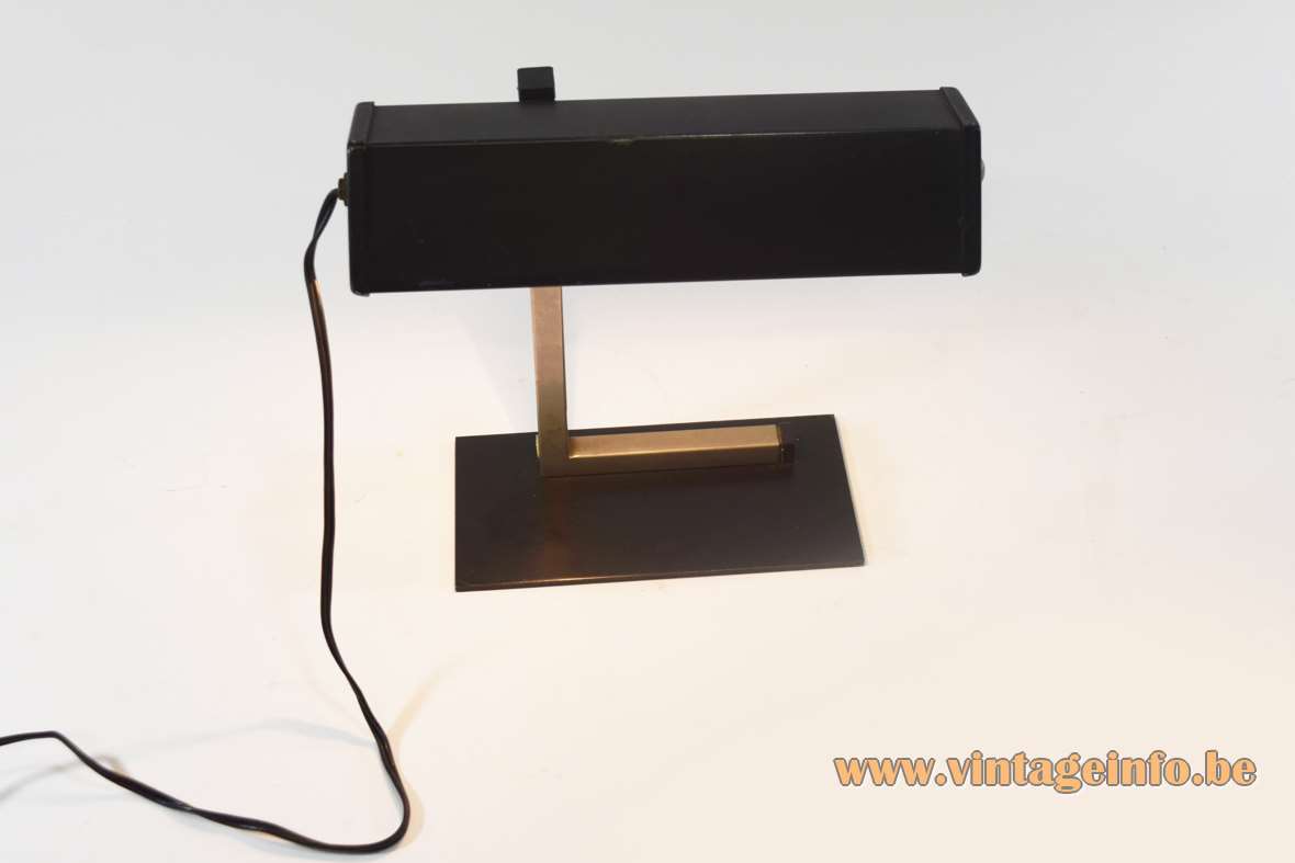 1960s trapezium desk lamp geometric light flat base chrome square rod 1950s MCM Mid-Century Modern Massive Belgium