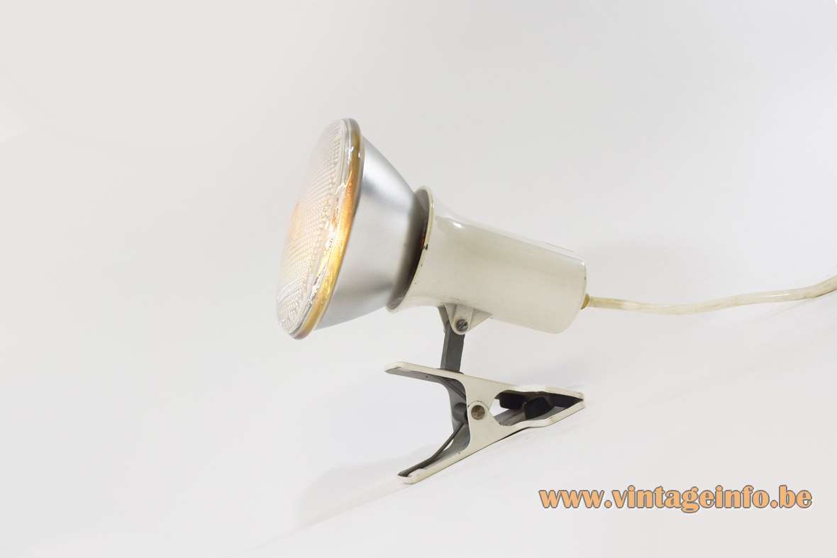 1970s Lita clamp spotlight white metal tube P325 PAR38 France spot lamp Mid-Century Modern MCM