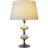 1970s white onyx table lamp 2 oval globes chrome base conical fabric lampshade Massive Belgium