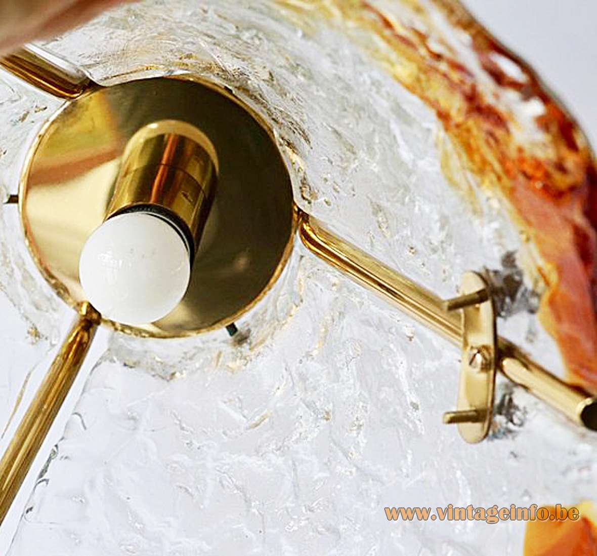 AV Mazzega amber glass pendant lamp design: Carlo Nason 3 conical Murano glass parts brass 1970s