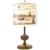 Antwerp - Ghent Belgium 1950s table lamp brass globe opal glass lampshade medieval city print 1960s Philips