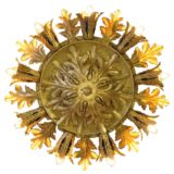 Banci Firenze sunburst flush mount round gold painted metal oak leaves & ferns 1970s 1980s Italy