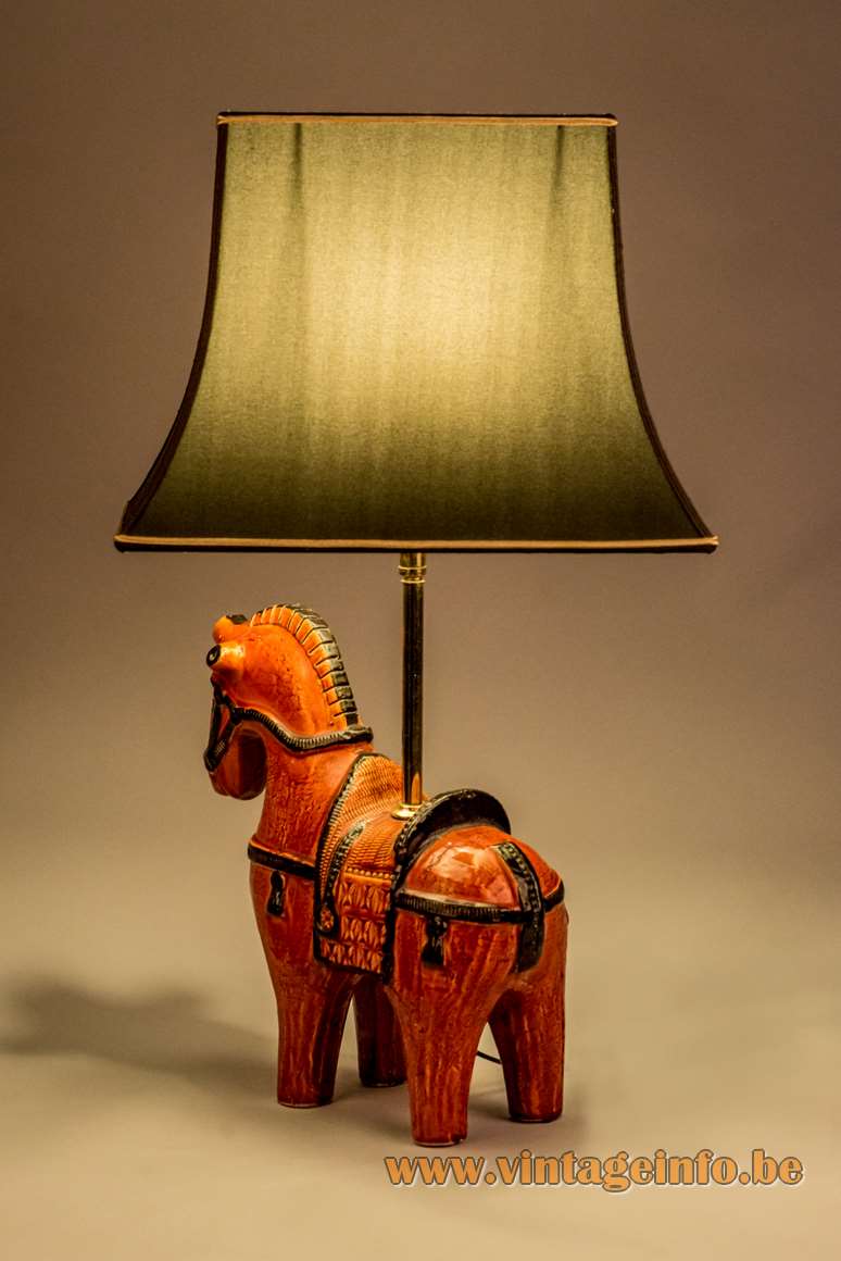 Bitossi horse table lamp design: Aldo Londi orange enamelled ceramics pagoda lampshade 1960s 1970s Firenze Italy