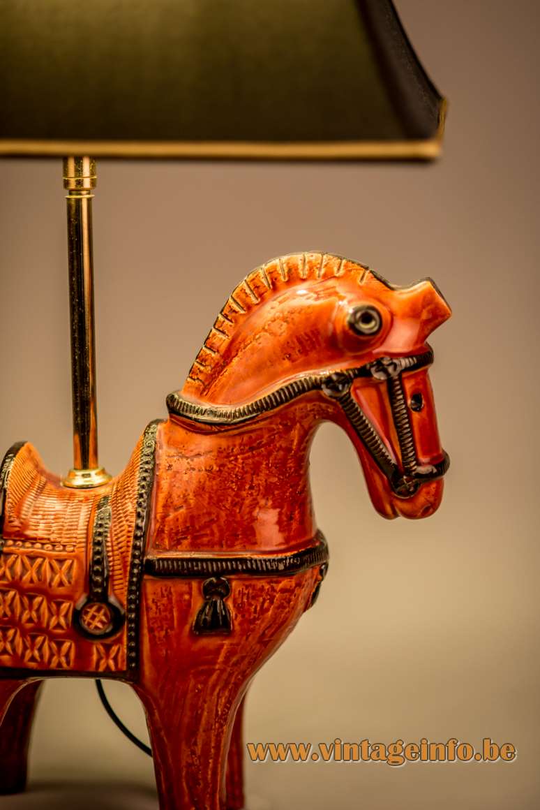 Bitossi horse table lamp design: Aldo Londi orange enamelled ceramics pagoda lampshade 1960s 1970s Firenze Italy