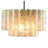 Doria 1960s glass tubes pendant lamp 32 embossed tubes white metal frame chrome rod 1970s Germany