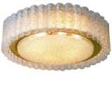 DORIA glass tubes flush mount round light brass ring embossed glass big disc 1960s 1970s Germany