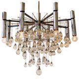 Gaetano Sciolari crystal drops chandelier chrome rods & tubes bubble glass beads pearls 1960s 1970s Boulanger Belgium