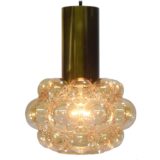 Helena Tynell bubble glass pendant lamp brass tube amber glass lampshade Glashütte Limburg 1960s 1970s design