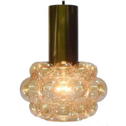Helena Tynell bubble glass pendant lamp brass tube amber glass lampshade Glashütte Limburg 1960s 1970s design