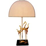 L'Originale herons table lamp design: Lanciotto Galeotti brass birds black base curved square lampshade 1970s 1980s