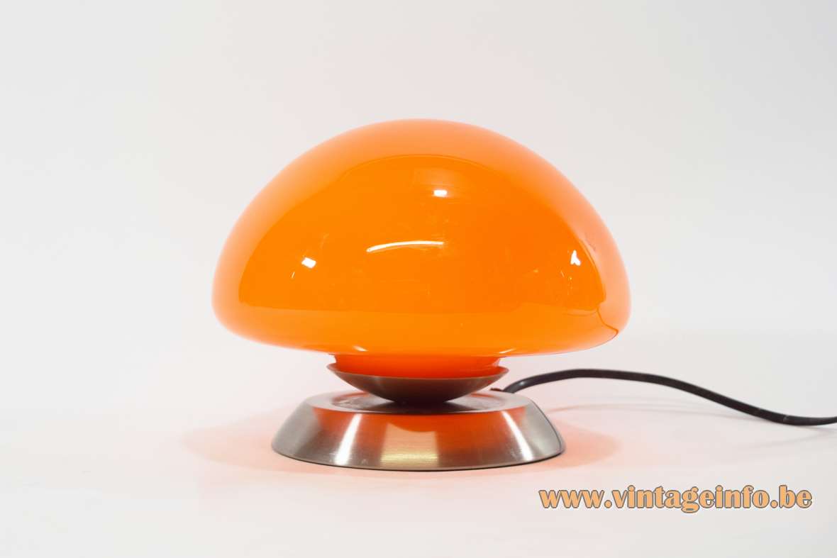 Linhai Junis Lighting Touch Table Lamp JY-31 stainless steel base orange glass mushroom lampshade 2000s