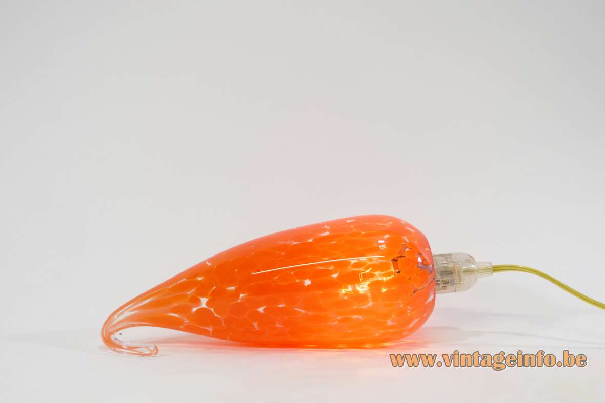 Mottled glass chilli pepper lamp Murano clear and orange glass fruit vegetable 1990s 2000s light