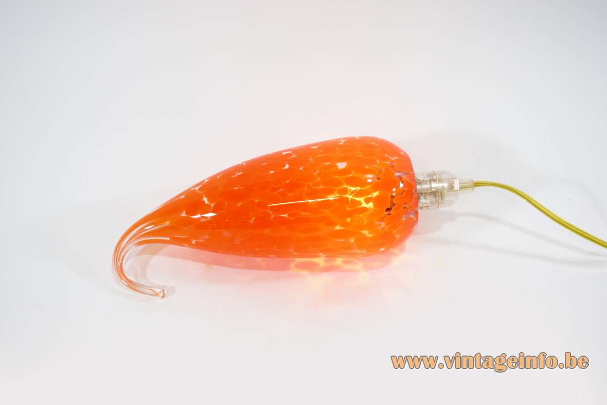 Mottled glass chilli pepper lamp Murano clear and orange glass fruit vegetable 1990s 2000s light