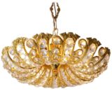 Palwa brass and crystal glass chandelier cut beads metal gilded circles chain 1970s 1980s Hollywood Regency Germany