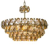 Palwa brass and glass chandelier cut beads metal gilded circles chain 1970s 1980s Hollywood Regency Germany
