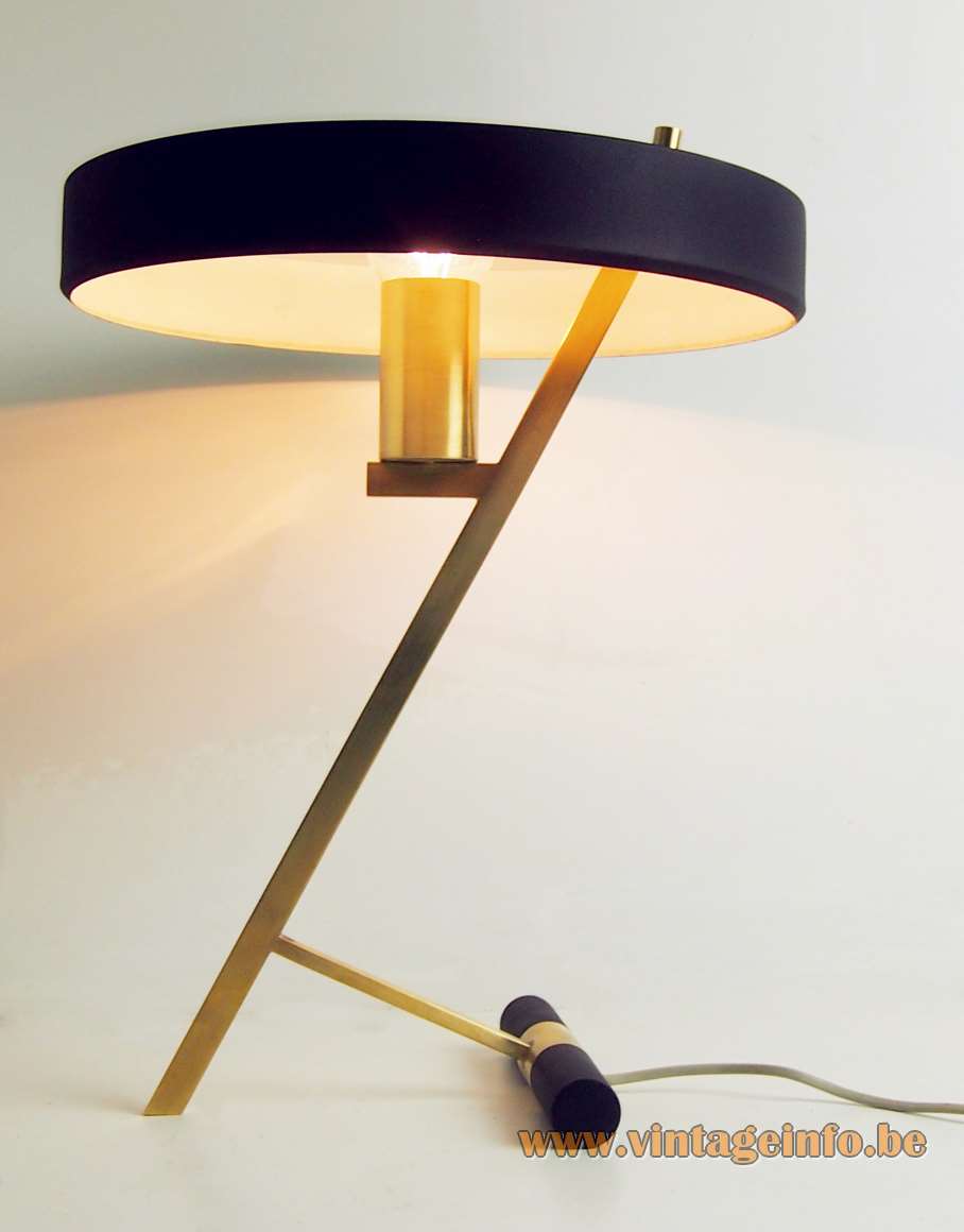 Philips Diplomat desk lamp Z design: Louis Kalff brass rods slats counterweight mushroom lampshade 1960s 1970s