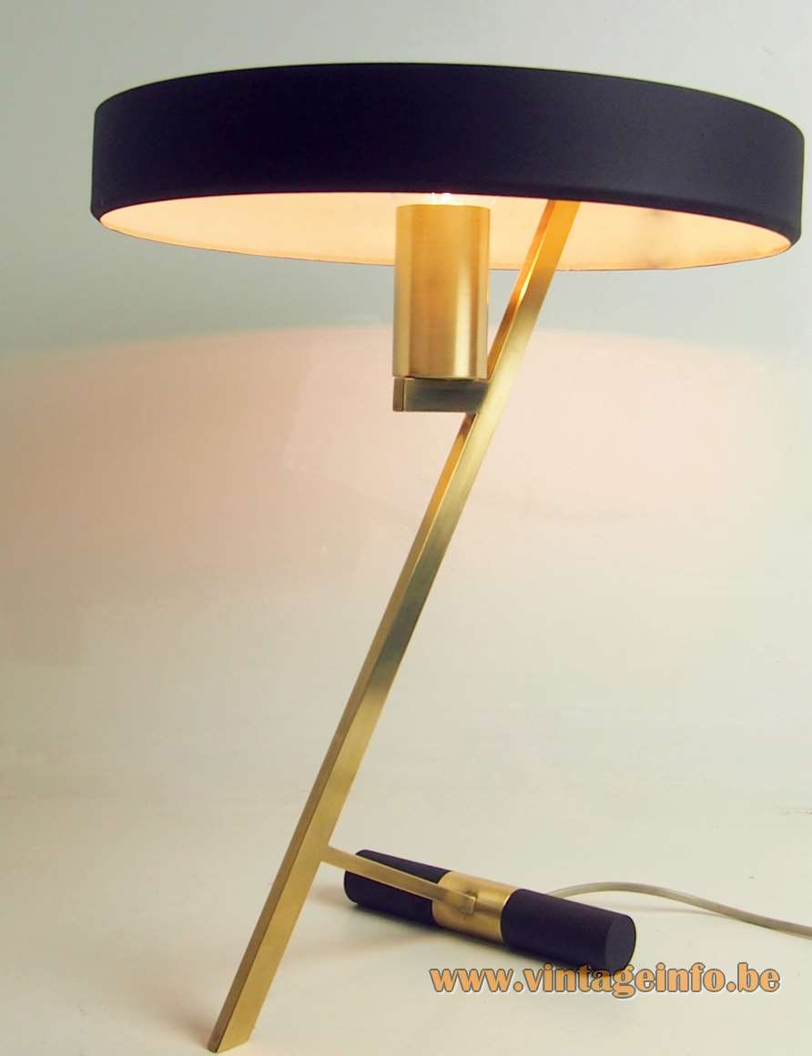 Philips Diplomat desk lamp Z design: Louis Kalff brass rods slats counterweight mushroom lampshade 1960s 1970s