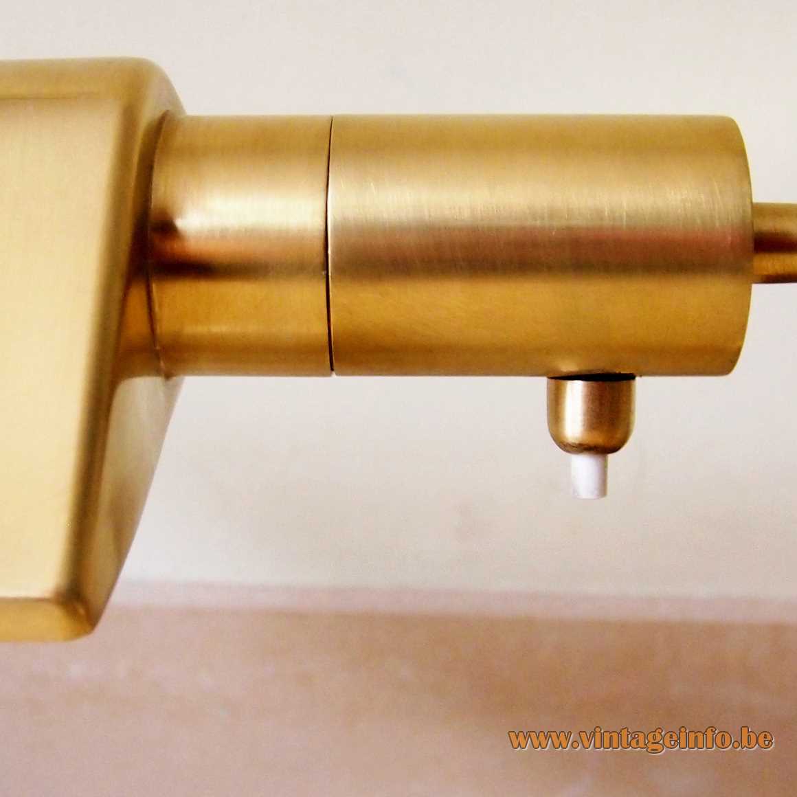S.A. Boulanger brass desk lamp cylinder base curved rod triangular prism lampshade E27 socket MCM 1970s 1980s