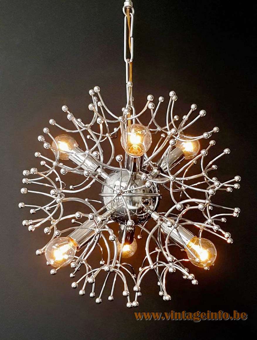 Gaetano Sciolari chrome Sputnik chandelier metal wire frame rods globe 6 sockets space age 1950s 1960s 