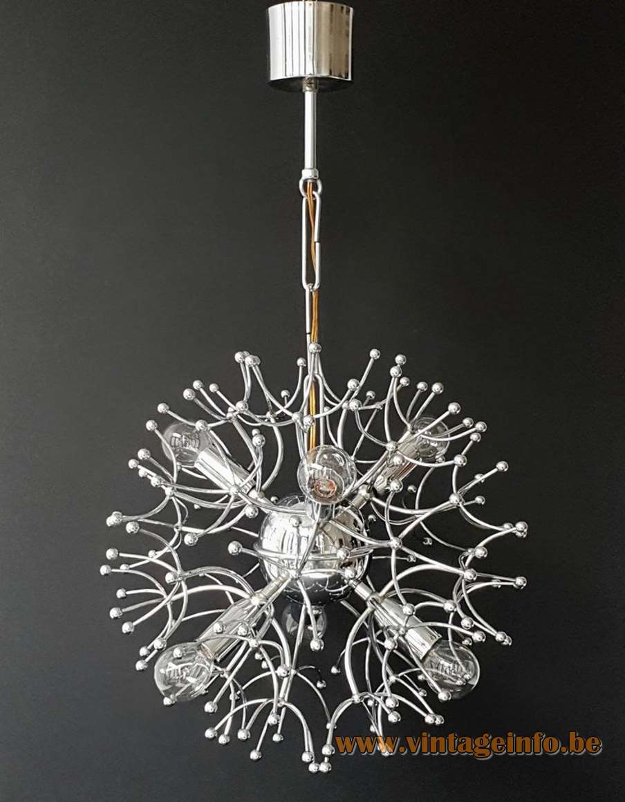 Gaetano Sciolari chrome Sputnik chandelier metal wire frame rods globe 6 sockets space age 1950s 1960s 