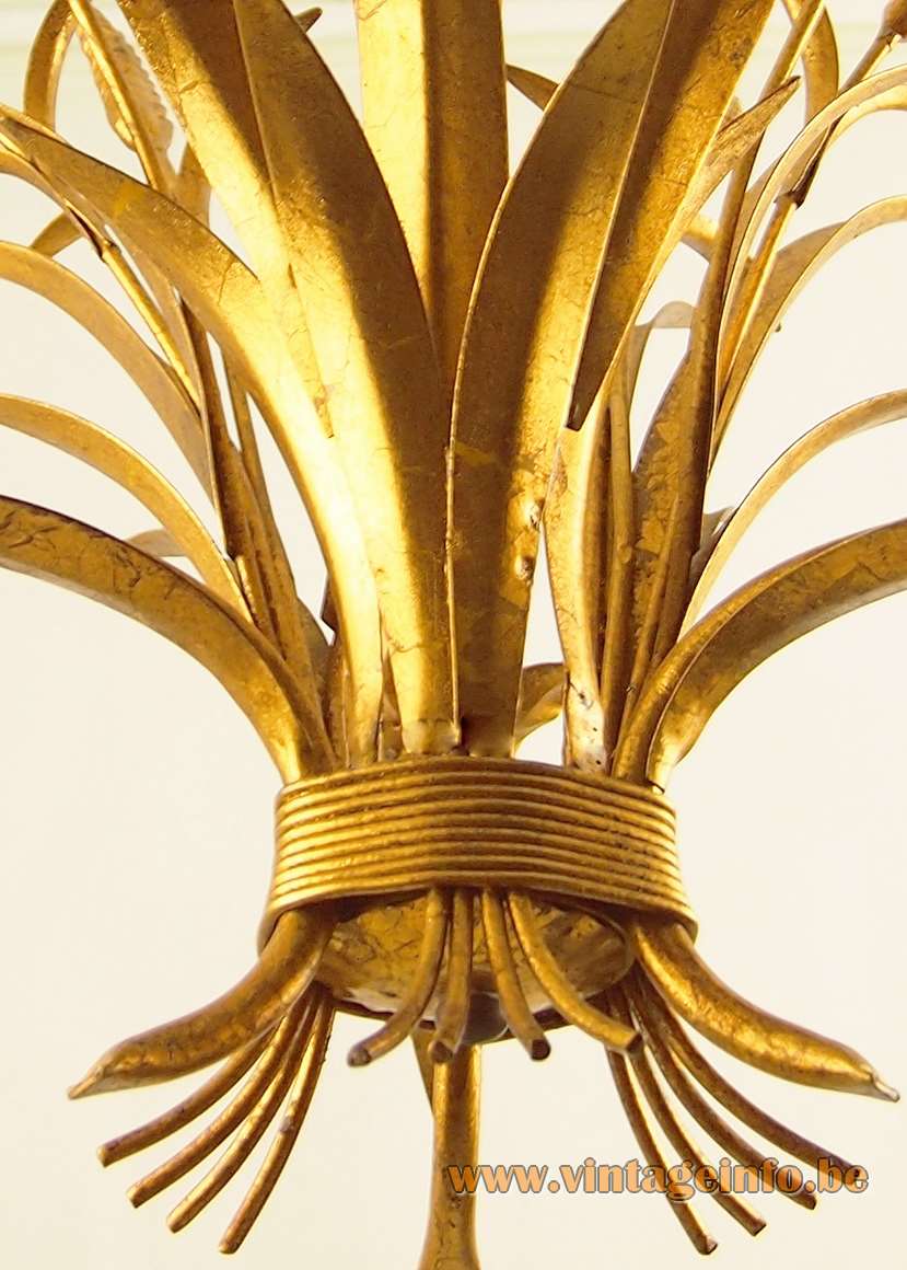 Sheaf of wheat chandelier gold painted metal corn 3 candle light bulbs chain ZiCOLi Hans Kögl