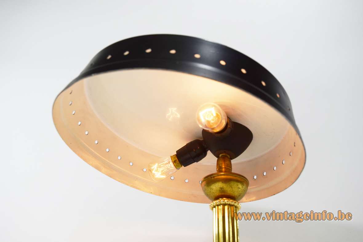 1950s Italian desk lamp diamond base mushroom lampshade ribbed brass rod design: Oscar Torlasco Lumi Italy