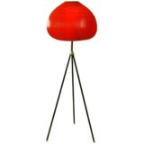 Aro Leuchte tripod balloon floor lamp folded plastic globe 3 black brass rods 1960s 1970s Germany