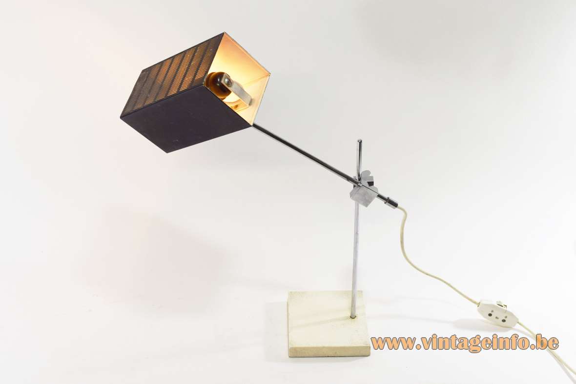 Bünte & Remmler Flamingo desk lamp black square beam lampshade & base chrome rods 1950s 1960s BuR Germany