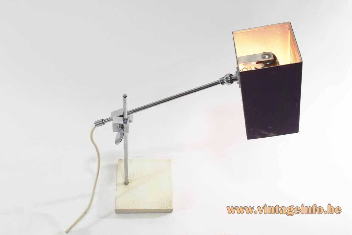 Bünte & Remmler Flamingo desk lamp black square beam lampshade & base chrome rods 1950s 1960s BuR Germany