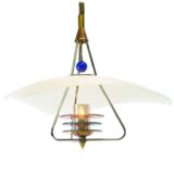 Neukro-Menden kite pendant lamp triangular glass disk blue globe metal discs 1980s 1990s Germany