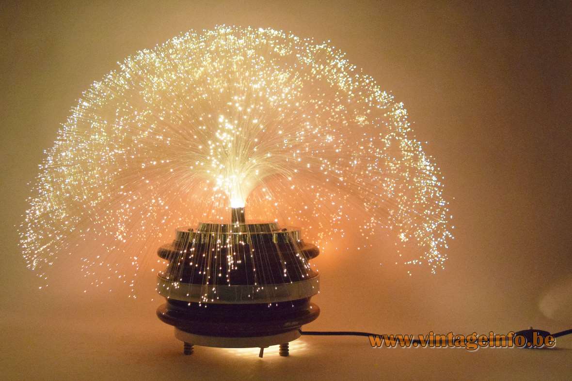 Rotating fibre optic table lamp fibreglass round metal & aluminium base dichroic mirror halogen bulb 1960s 1970s