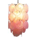 1960s Murano discs chandelier 54 pink glass dishes chrome wire frame AV Mazzega Vistosi 1960s 1970s