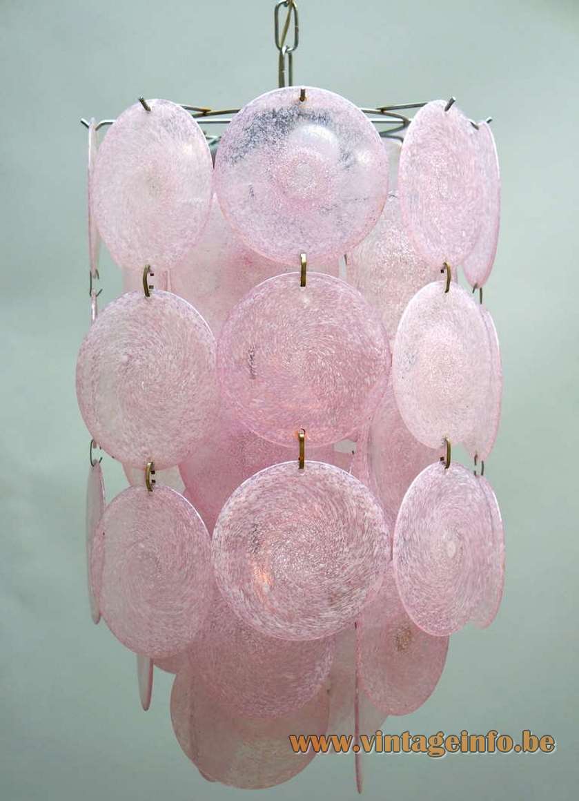 1960s Murano discs chandelier 54 pink glass dishes chrome wire frame AV Mazzega Vistosi 1960s 1970s 