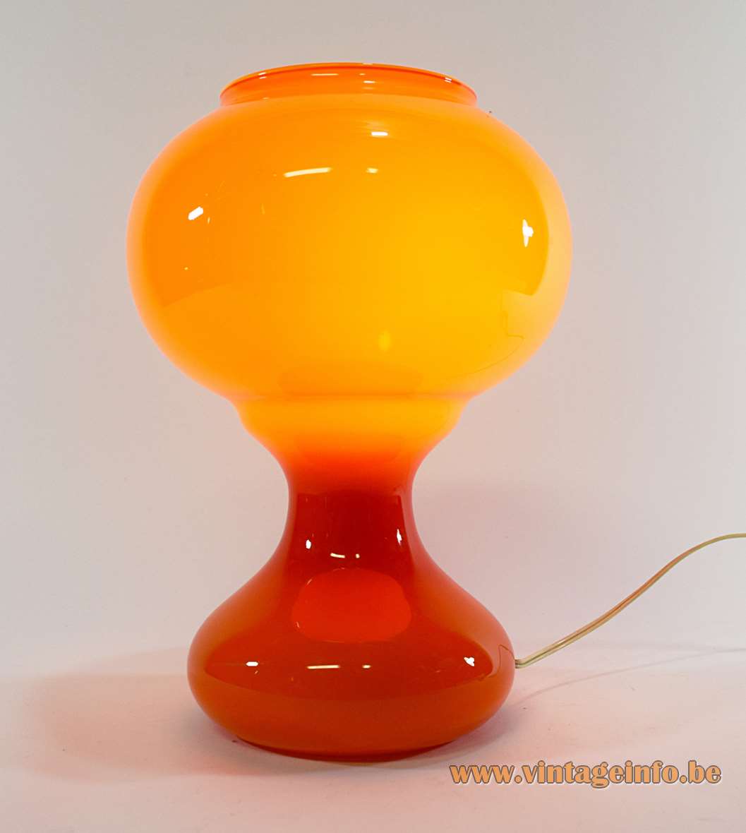 1960s orange glass table lamp curved globe Murano style lampshade Massive Belgium 1960s 1970s E27 socket