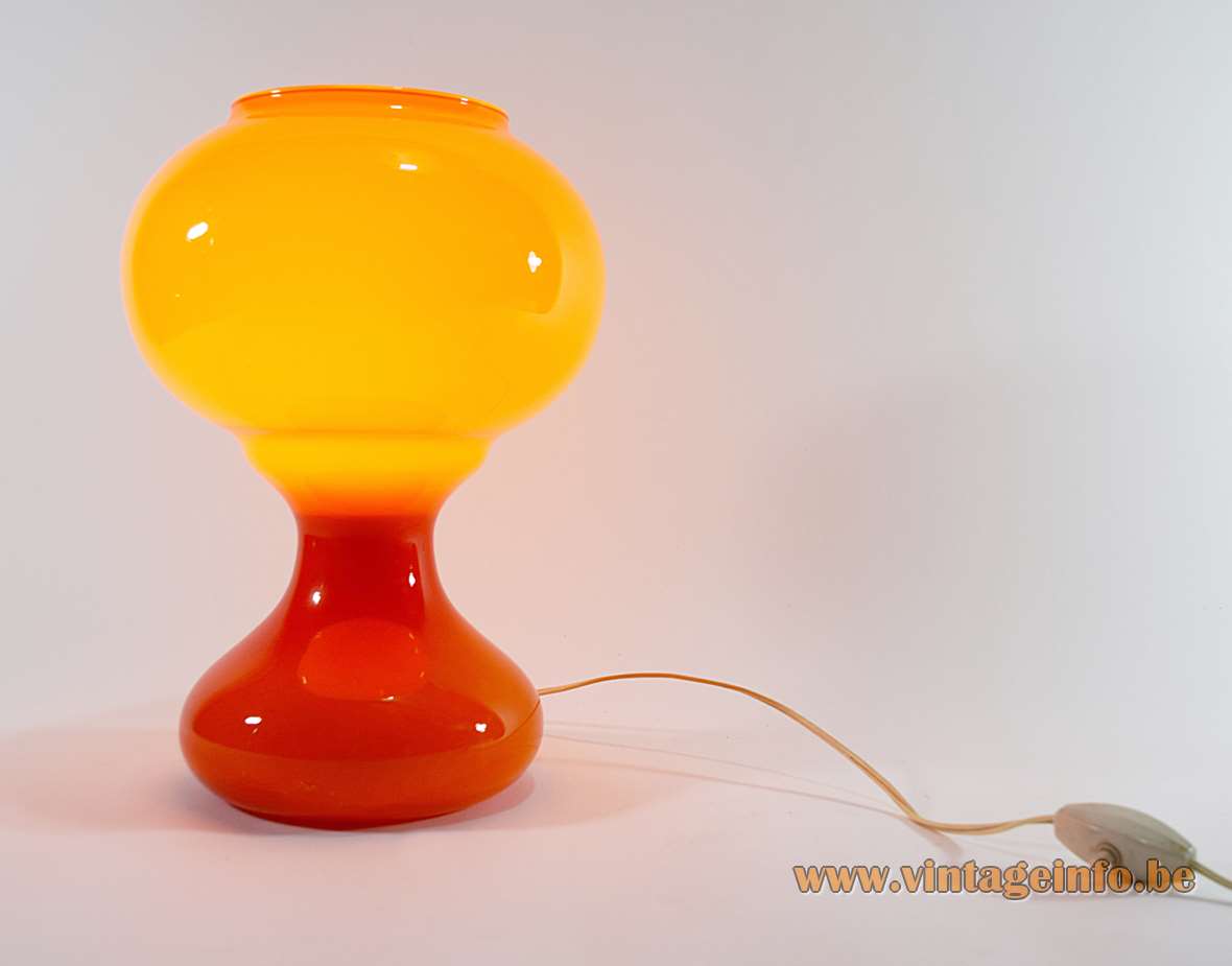 1960s orange glass table lamp curved globe Murano style lampshade Massive Belgium 1960s 1970s E27 socket