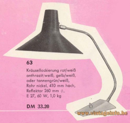 1960s SIS Witch Hat Desk Lamp - Model 63 - Design Karl Lang