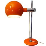 1970s Cosack globe desk lamp orange lampshade & base chrome rod acrylic adjustment screw Germany