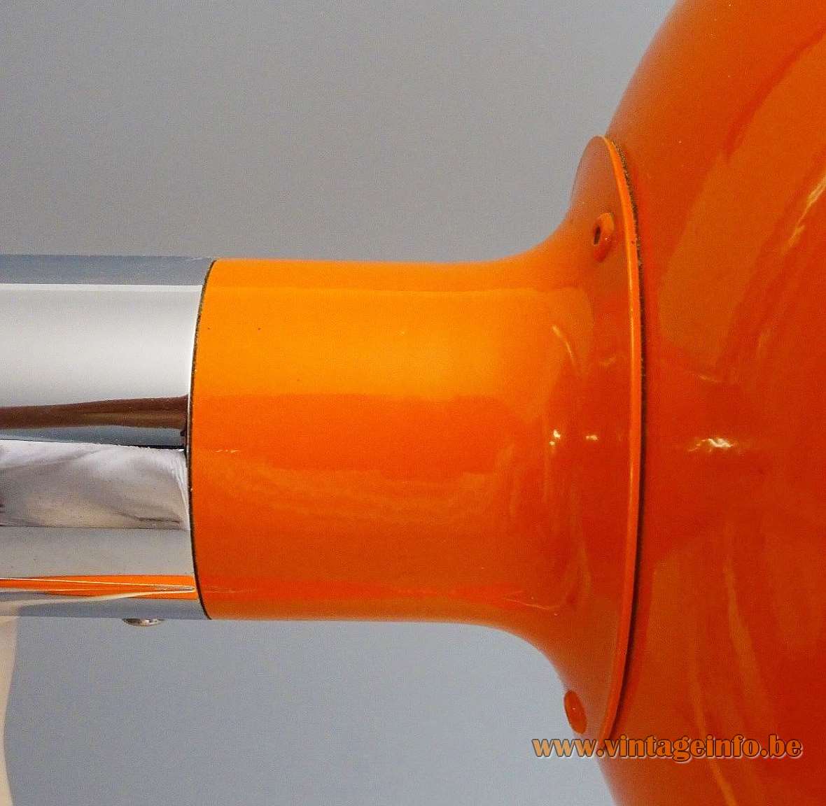 1970s Cosack globe desk lamp orange lampshade & base chrome rod acrylic adjustment screw Germany