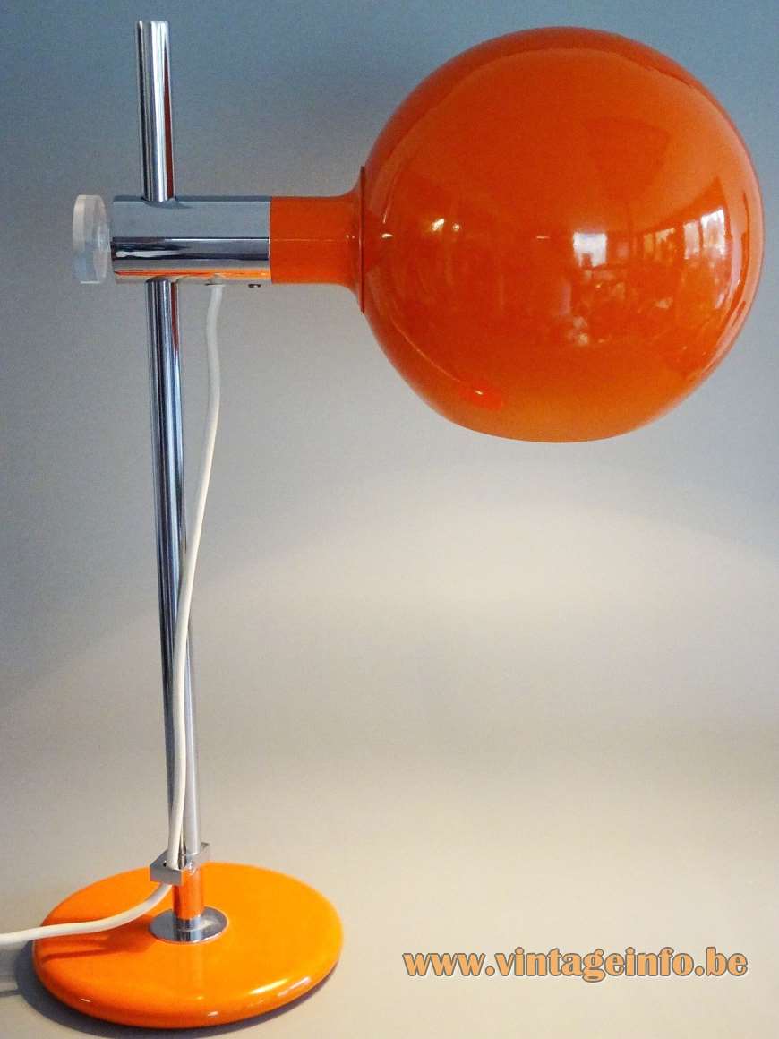 1970s Cosack globe desk table lamp orange chrome acrylic adjustment screw Gecos MCM