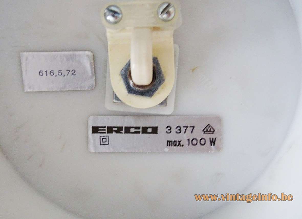 1970s ERCO globe table lamp conical brushed aluminium base orange glass lampshade Germany E27 socket label