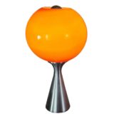 1970s ERCO globe table lamp conical brushed aluminium base orange glass lampshade Germany E27 socket