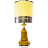 1970s ochre ceramics table lamp chrome bottom round base & lampshade 3 rings Massive Belgium E27 socket