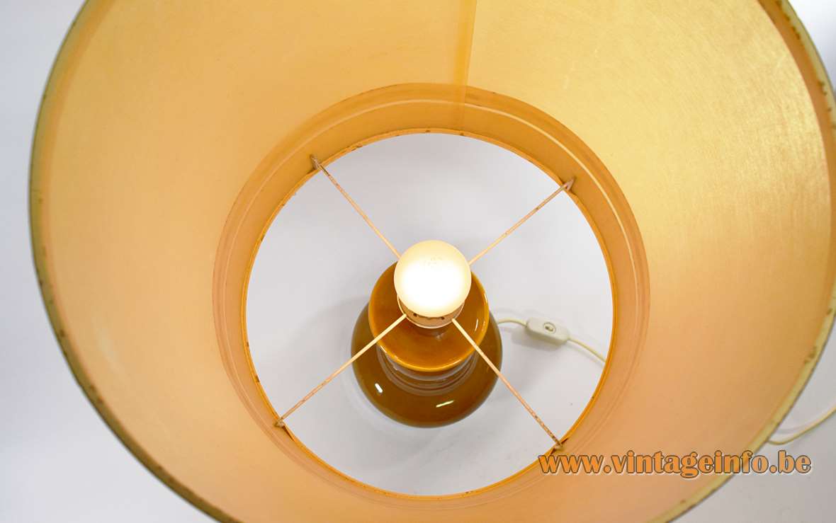 1970s ochre ceramics table lamp chrome bottom round base & lampshade 3 rings Massive Belgium E27 socket