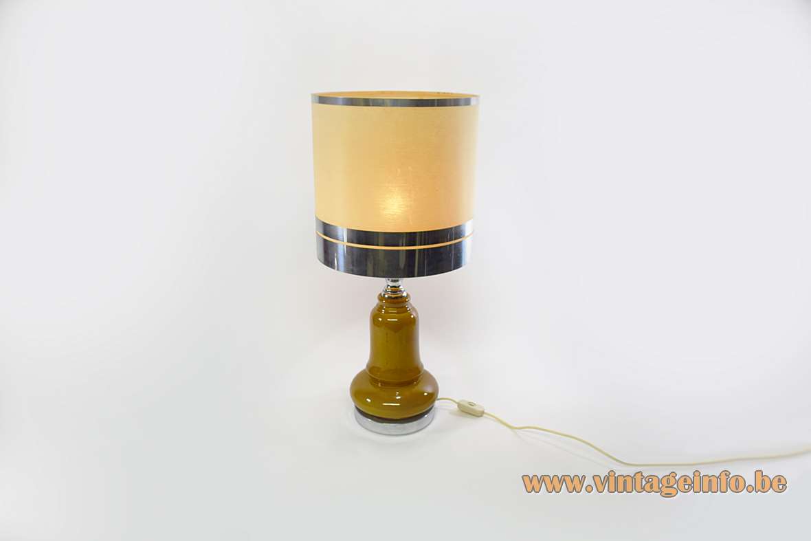 1970s ochre ceramics table lamp chrome bottom round base & lampshade 3 rings Massive Belgium E27 socket
