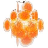 27 discs Murano chandelier chrome wire frame orange glass dishes 1960s 1970s AV Mazzega Vistosi Italy